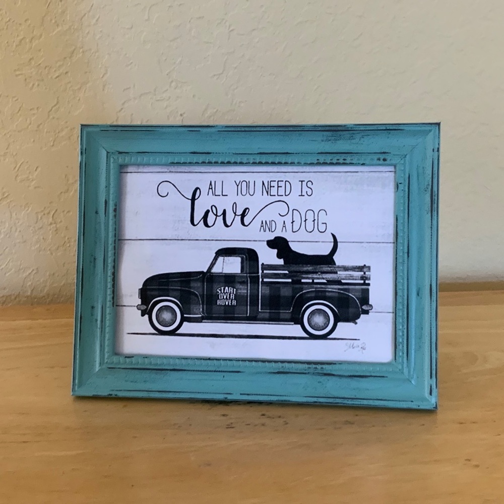Farmhouse Dog and truck picture 5x7 w/frame